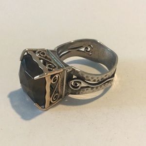 Sterling silver 9k gold faceted smoky quartz ring